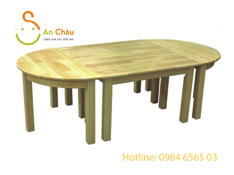 bàn gỗ thông ghép hình elip